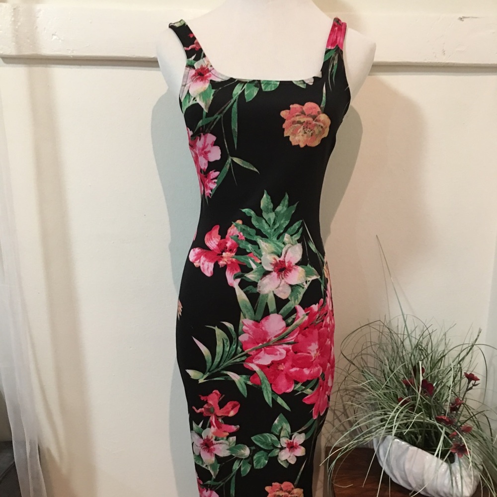 Black floral print dress